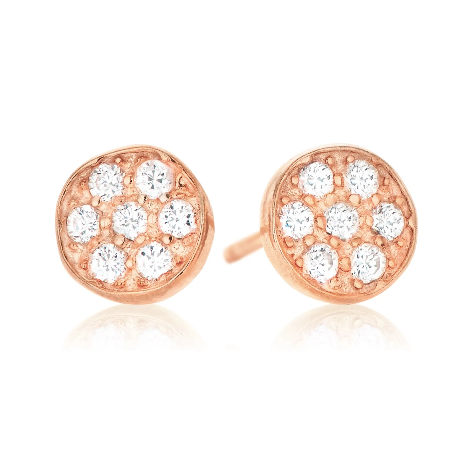 9ct Rose Gold Silver Filled Cubic Zirconia Circle Stud Earrings