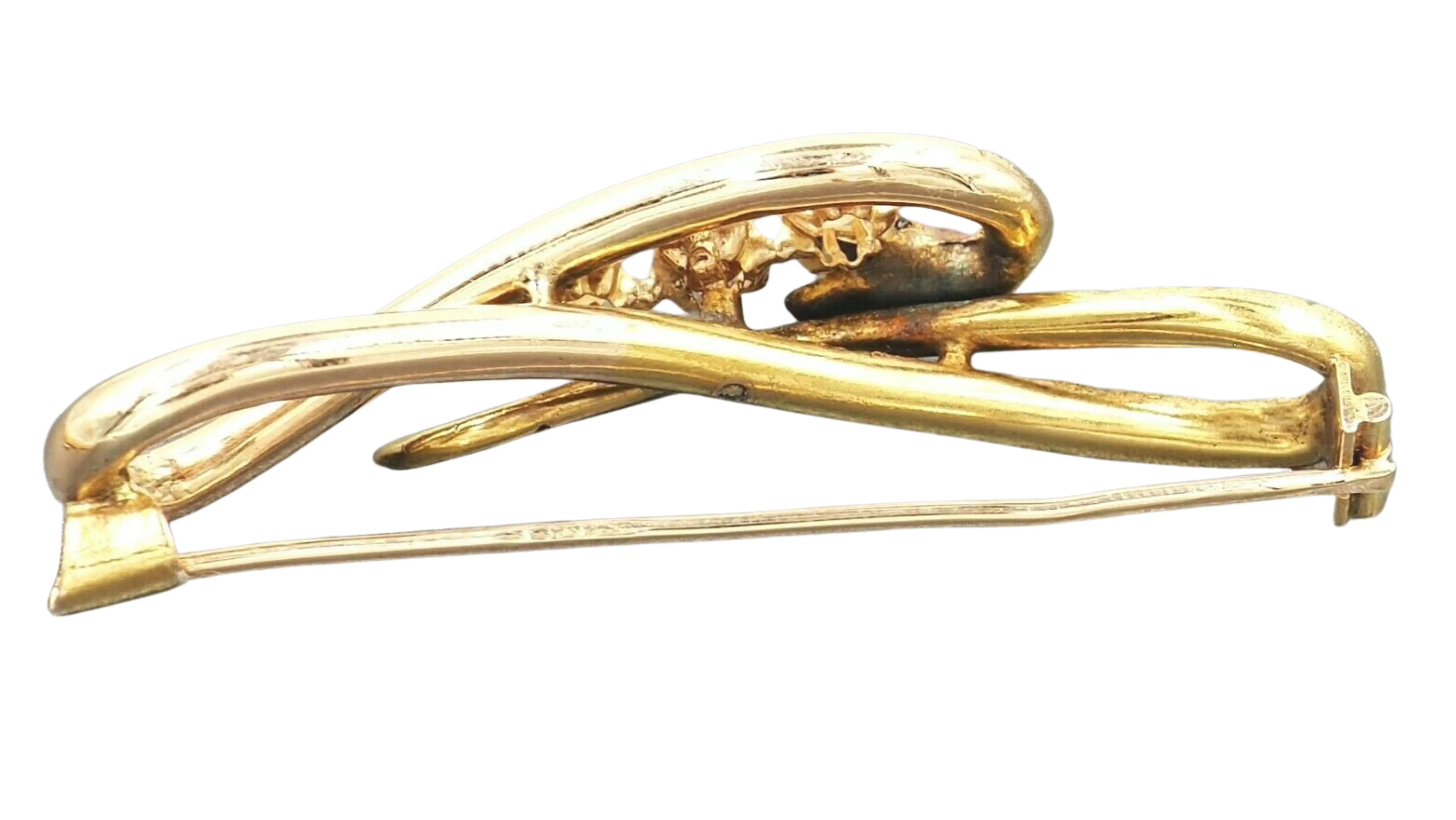 9ct Yellow Gold Pearl Snake Style Claw Set Brooch