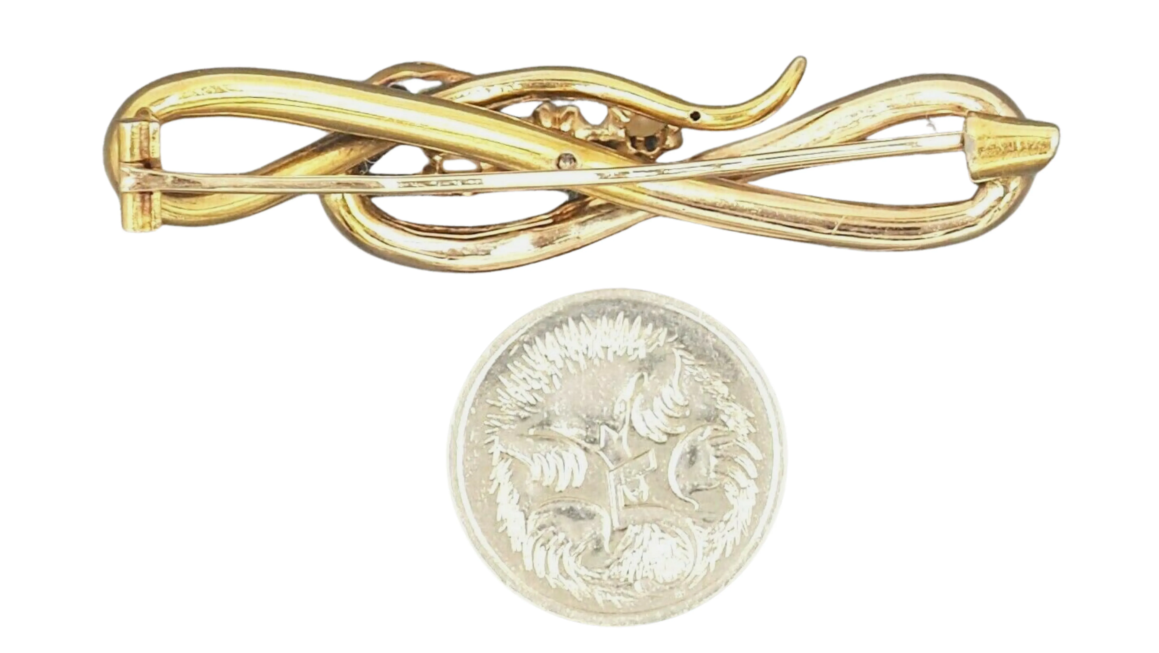 9ct Yellow Gold Pearl Snake Style Claw Set Brooch