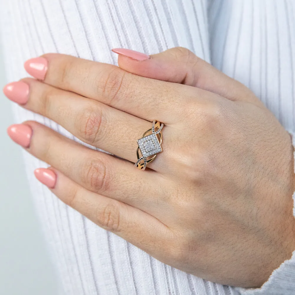 9ct Yellow Gold Split Shank Diamond Ring with 33 Brilliant Cut Diamonds