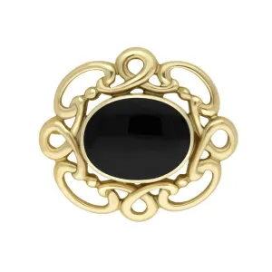 9ct Yellow Gold Whitby Jet Twisted Rope Edge Brooch