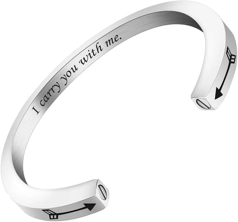 abooxiu Urn Bracelet for Ashes for Women Men Mantra Cuff Bangle Memorial Cremation Jewelry Stainless Steel Keepsake - Customize Available