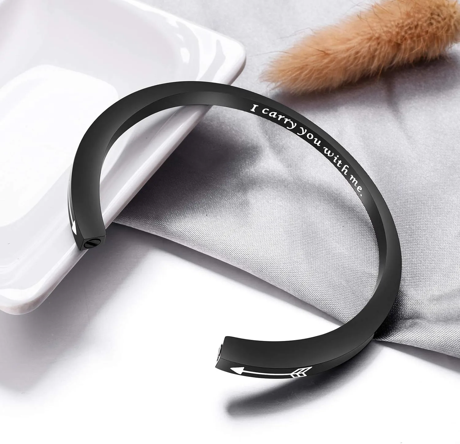 abooxiu Urn Bracelet for Ashes for Women Men Mantra Cuff Bangle Memorial Cremation Jewelry Stainless Steel Keepsake - Customize Available