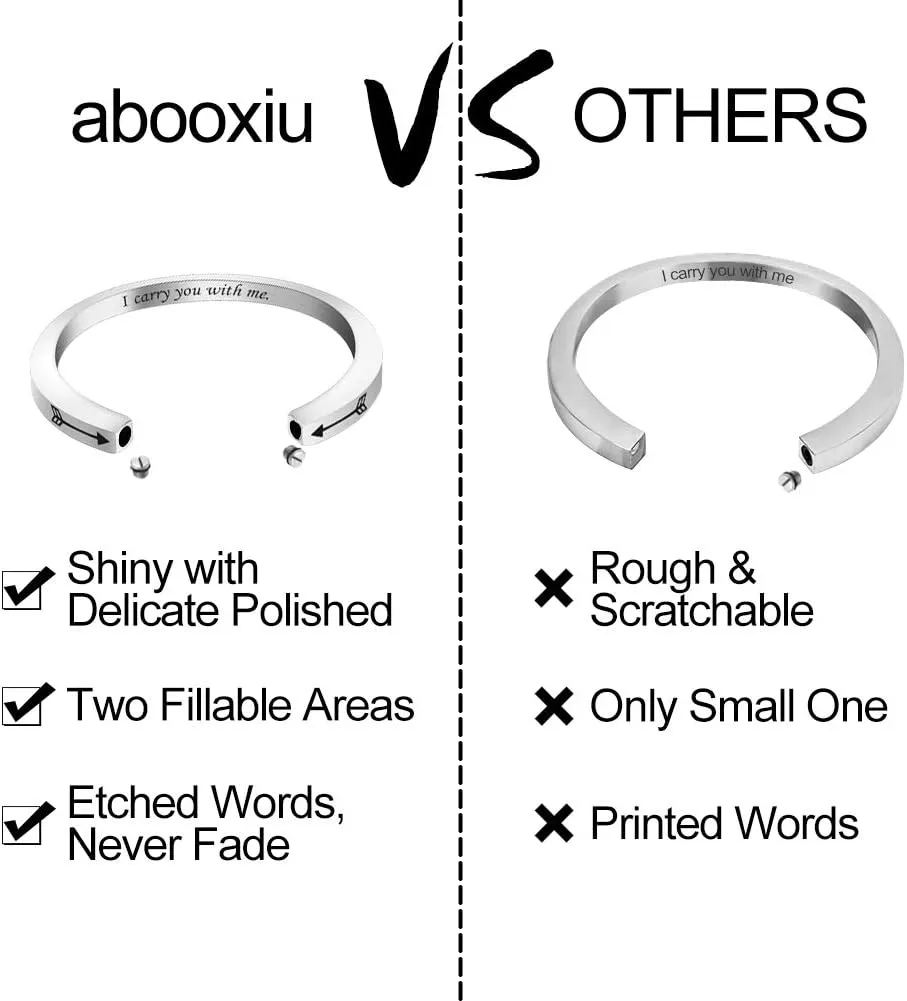 abooxiu Urn Bracelet for Ashes for Women Men Mantra Cuff Bangle Memorial Cremation Jewelry Stainless Steel Keepsake - Customize Available