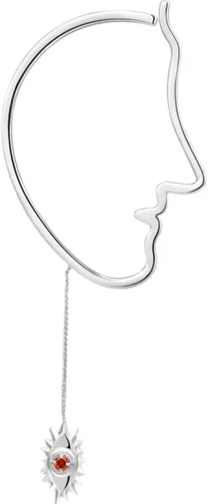 Abstract Face Shape Evil Eyes Ear Cuff Earring for Women Non-piercing Silver Simple Fashion Elegant Dainty Kpop Rhinestone Angel Wings Ear Wrap Crawler Hook Earring with Chain Charms