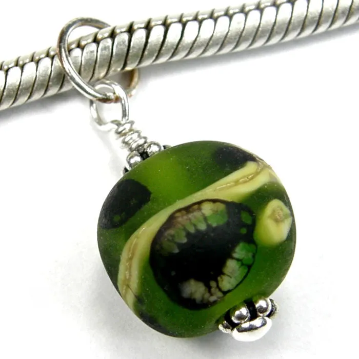 Abstract Green Black Ivory Pendant Charm, Sterling Silver Etched Handmade Jewelry