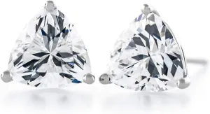 Acacia Collection Premium Quality Simulated Diamond CZ Martini 3 Prongs Sterling Silver Hypoallergenic Stud Earrings Trillion 2.00 Carat (ctw) Top Grade Cut 6.5x6.5mm Flat on Ear, Elegant, Sparkle!