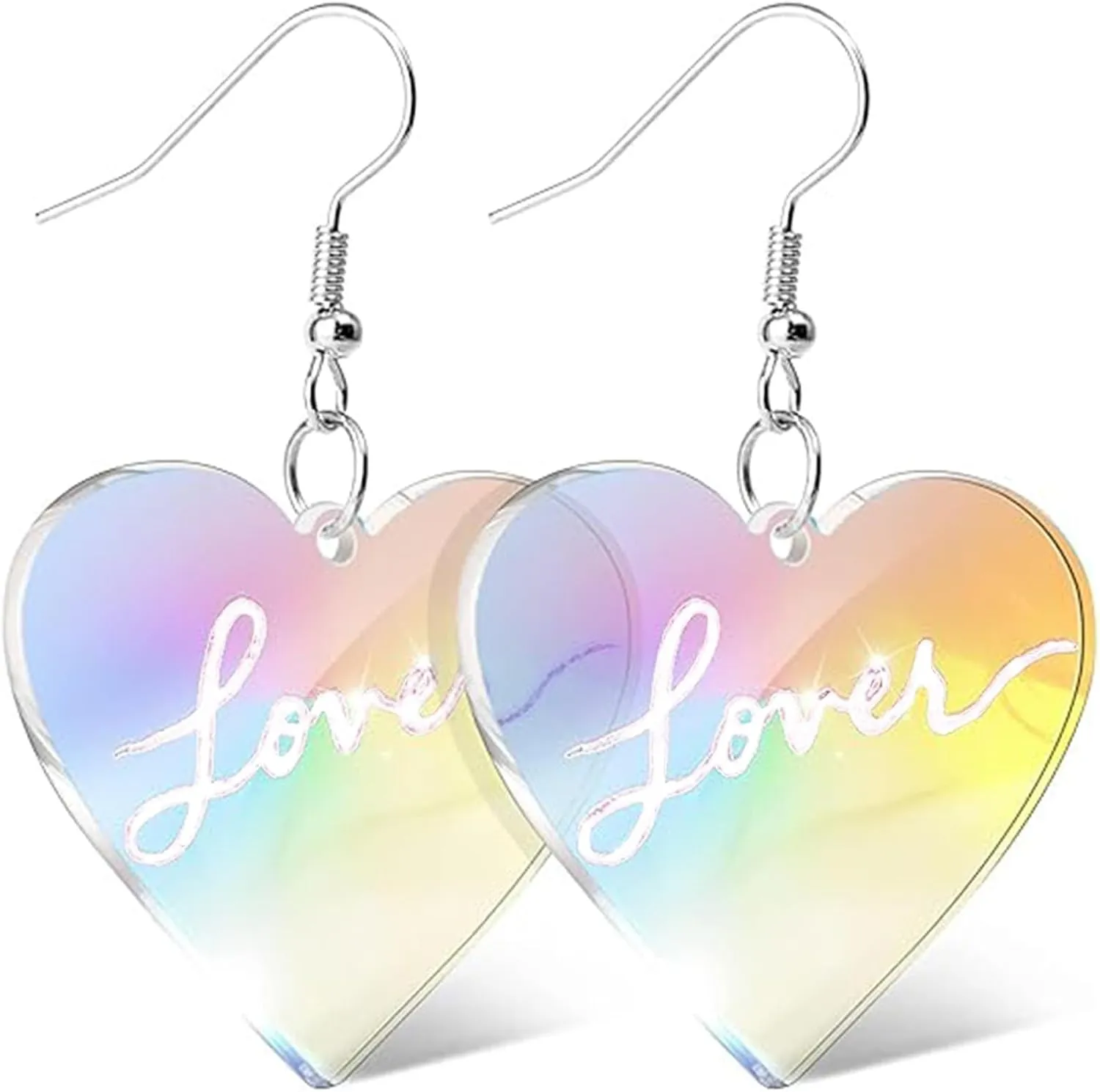 Acrylic Lover Heart Taylor Hook Earrings-Pink Rainbow Glitter Dangle Pendant-Barbie earrings for Women-Outfit Gifts Shiny 2025 Trendy Jewelry