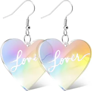 Acrylic Lover Heart Taylor Hook Earrings-Pink Rainbow Glitter Dangle Pendant-Barbie earrings for Women-Outfit Gifts Shiny 2025 Trendy Jewelry