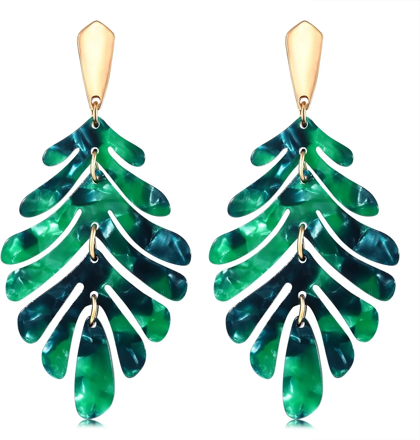 Acrylic Pendant necklace Earrings  Long Statement Leaf Charm Necklace Tortoise Resin Palm Leaf Earrings Fashion Necklaces Earrings for Women