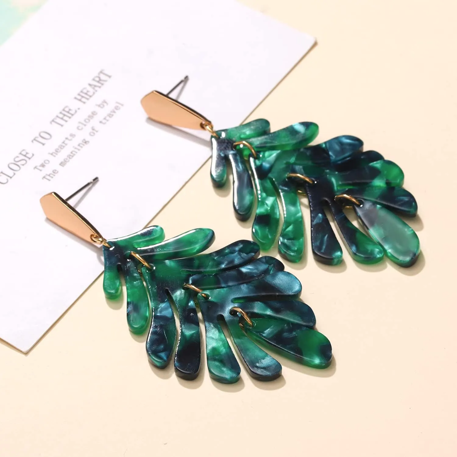 Acrylic Pendant necklace Earrings  Long Statement Leaf Charm Necklace Tortoise Resin Palm Leaf Earrings Fashion Necklaces Earrings for Women