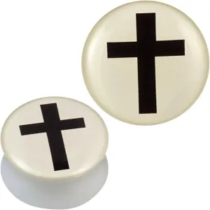 Acrylic Plug White Cream Black Cross Piercing Earrings
