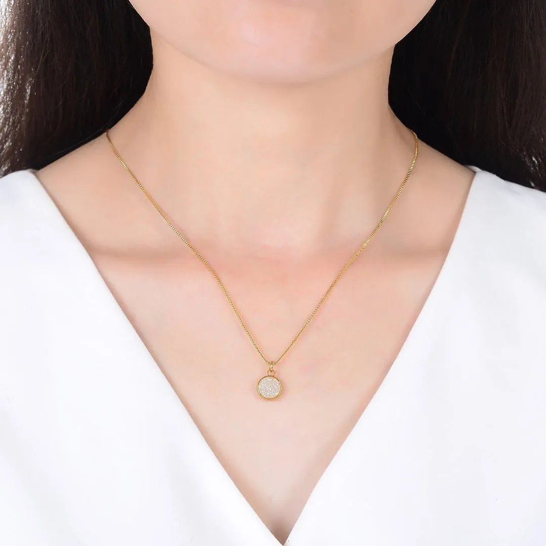 Adabele Natural Druzy Necklace Small Tiny Round Gemstone Pendant 18 inch Sparkly Agate Stone Crystal Women Jewelry Tarnish Resistant Stainless Steel/Gold Plated Chain
