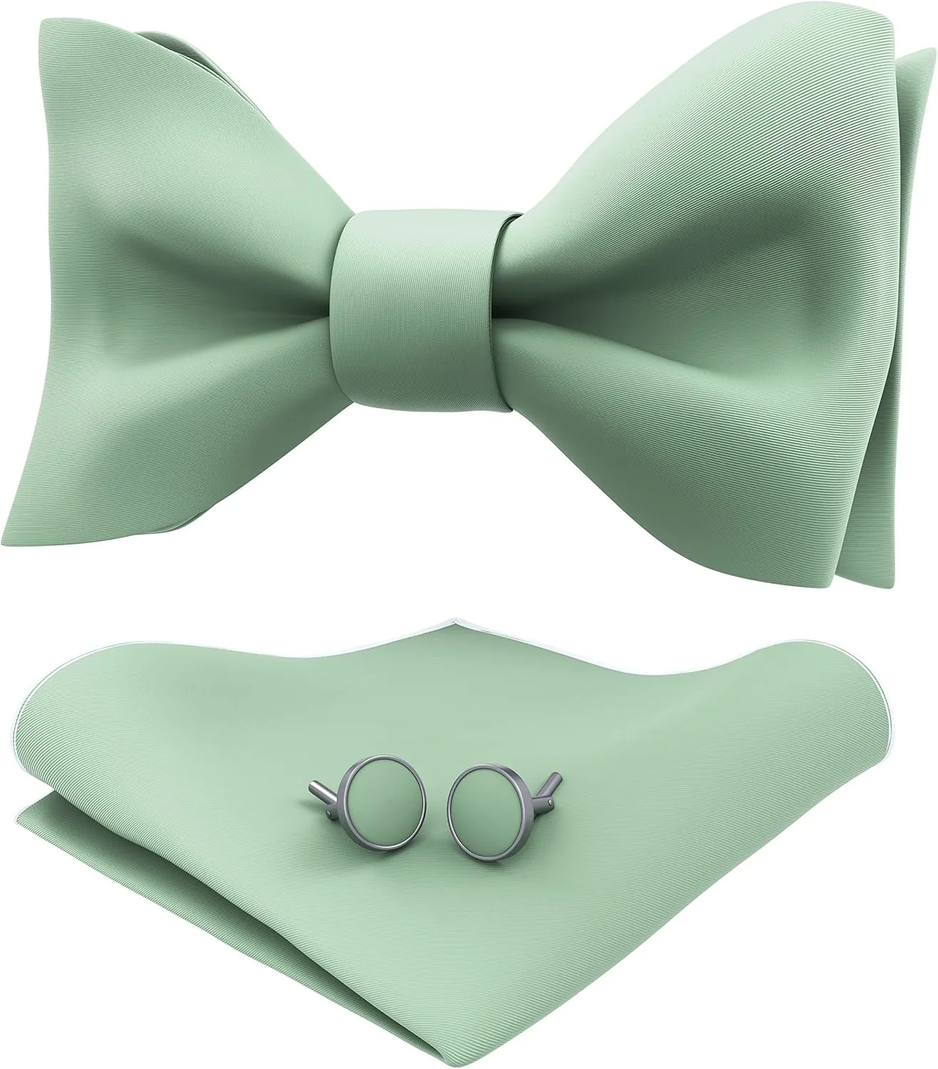 Adam Young Men's Self Tie Bow Tie Sets w/Pocket Squares & Cufflinks Sami-Glossy Satin Classy Bowtie for Tuxedo Faux Silk