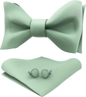 Adam Young Men's Self Tie Bow Tie Sets w/Pocket Squares & Cufflinks Sami-Glossy Satin Classy Bowtie for Tuxedo Faux Silk