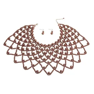 Add Glamour to Your Outfit: Brown Pearl Necklace Set: Shop Today!