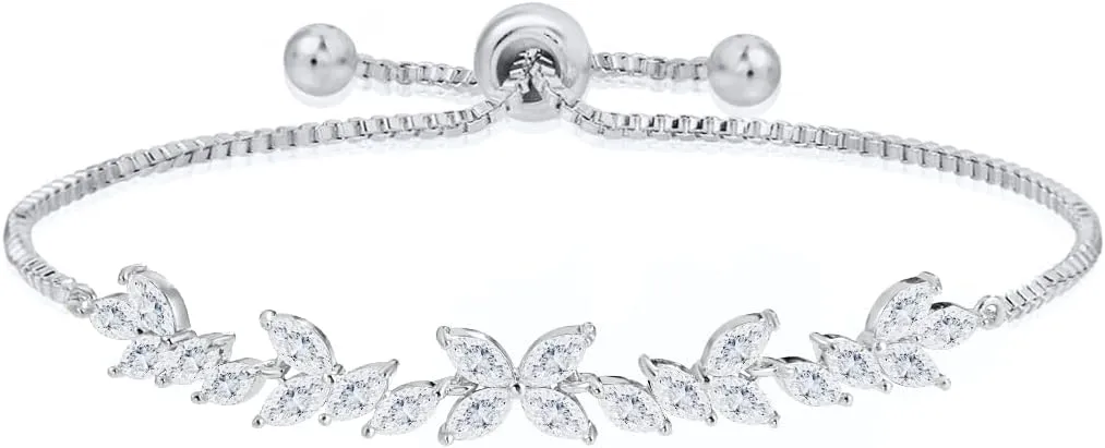 Adjustable Bridal Wedding Tennis Bracelets for Women, Marquise Teardrop Cubic Zirconia Jewelry Chain Bracelet for Party Prom
