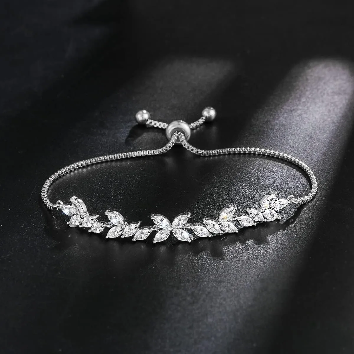 Adjustable Bridal Wedding Tennis Bracelets for Women, Marquise Teardrop Cubic Zirconia Jewelry Chain Bracelet for Party Prom