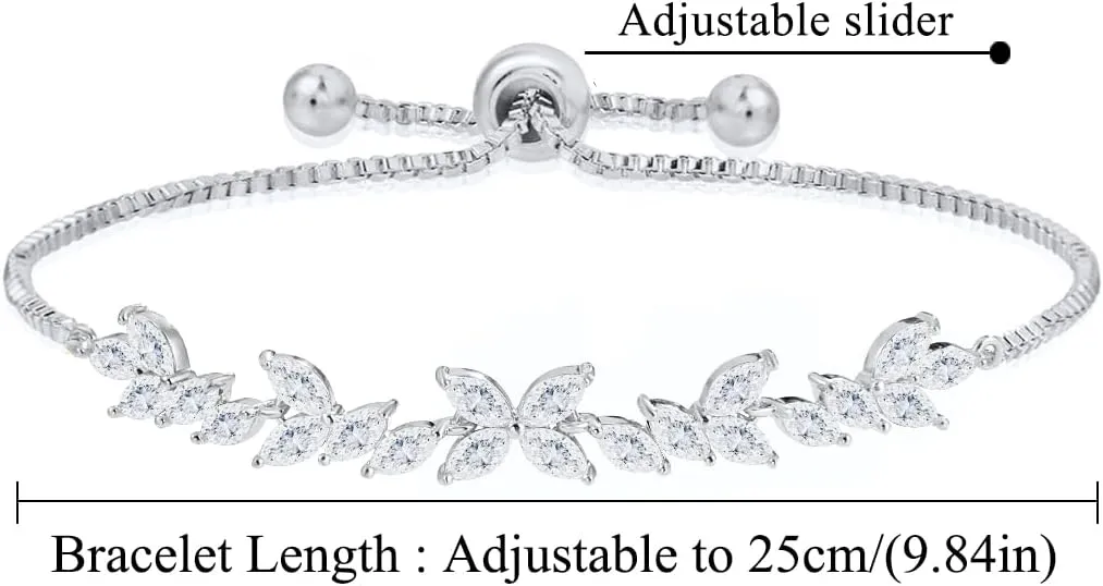 Adjustable Bridal Wedding Tennis Bracelets for Women, Marquise Teardrop Cubic Zirconia Jewelry Chain Bracelet for Party Prom