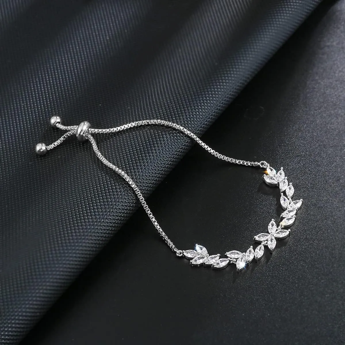 Adjustable Bridal Wedding Tennis Bracelets for Women, Marquise Teardrop Cubic Zirconia Jewelry Chain Bracelet for Party Prom