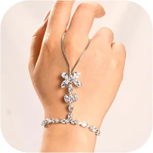 Adjustable Hand Chain Bracelet for Women,16K Hypoallergenic Finger Jewelry with Cubic Zirconia Butterfly Bow Charm,Secure Ball Clasp Customizable Fit for All Hand Sizes (Gold/Silver Tone)