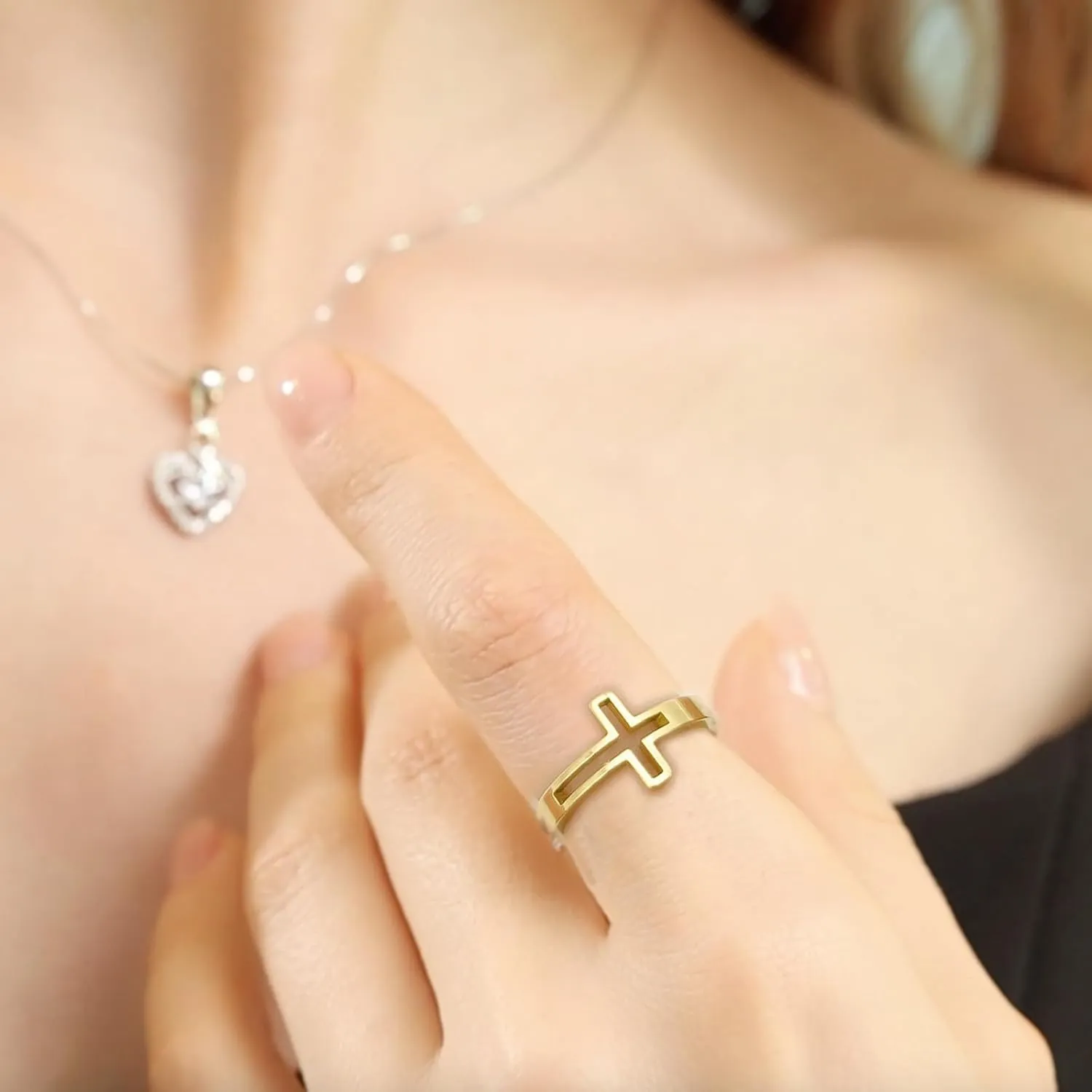 Adjustable Love Hope Faith Cross Rings for Women | Faith Over Fear Rings | Stainless Steel Religious Bands Remind Pray to God | Ring Box