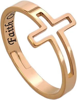 Adjustable Love Hope Faith Cross Rings for Women | Faith Over Fear Rings | Stainless Steel Religious Bands Remind Pray to God | Ring Box
