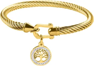 Adjustable Twist Stainless Steel Cable Wire 14K Gold Plated Tree of Life Pendant Charm Bracelets Friendship Open Bangle Wrist Cuff for Women