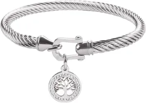 Adjustable Twist Stainless Steel Cable Wire Silver Tree of Life Pendant Charm Bracelets Friendship Open Bangle Wrist Cuff for Women