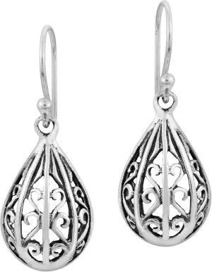 Aeraida Elegnat Vintage Teardrop Filigree Style .925 Sterling Silver Dangle Earrings