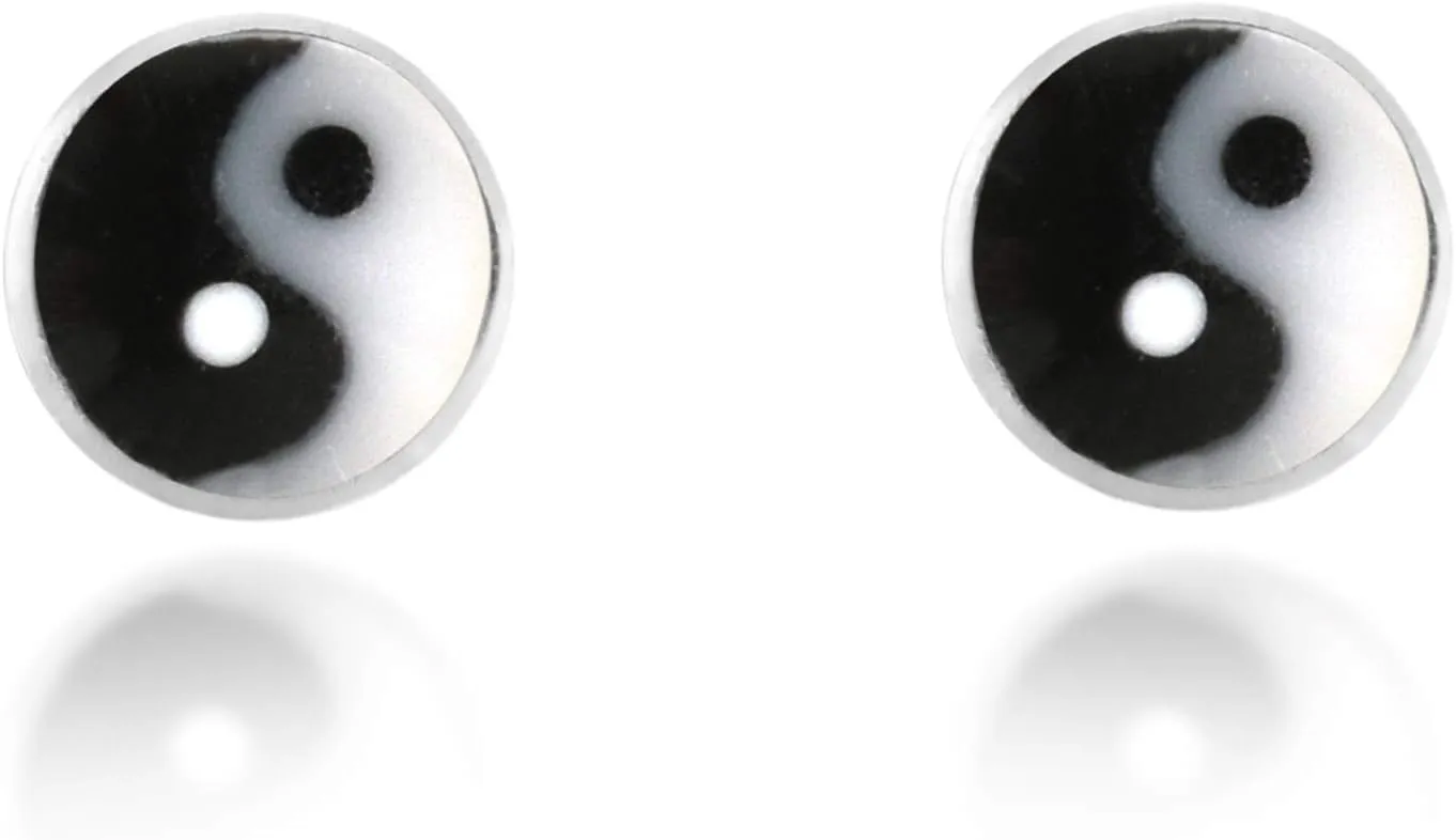 AeraVida 22G A Pair of Petite Colored Enamel Yin-Yang Balance Sterling Silver Nose Ring | Yin Yang Nose Ring | Nose Ring Studs for Women Sterling Silver