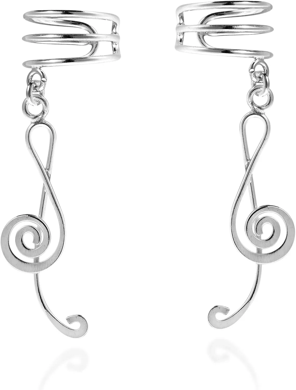 AeraVida Beautiful Melody Musical Symbol Treble Clef Charm on .925 Sterling Silver Ear Cuff Earrings | Elegant Music-Inspired Sterling Silver Earrings for Musicians