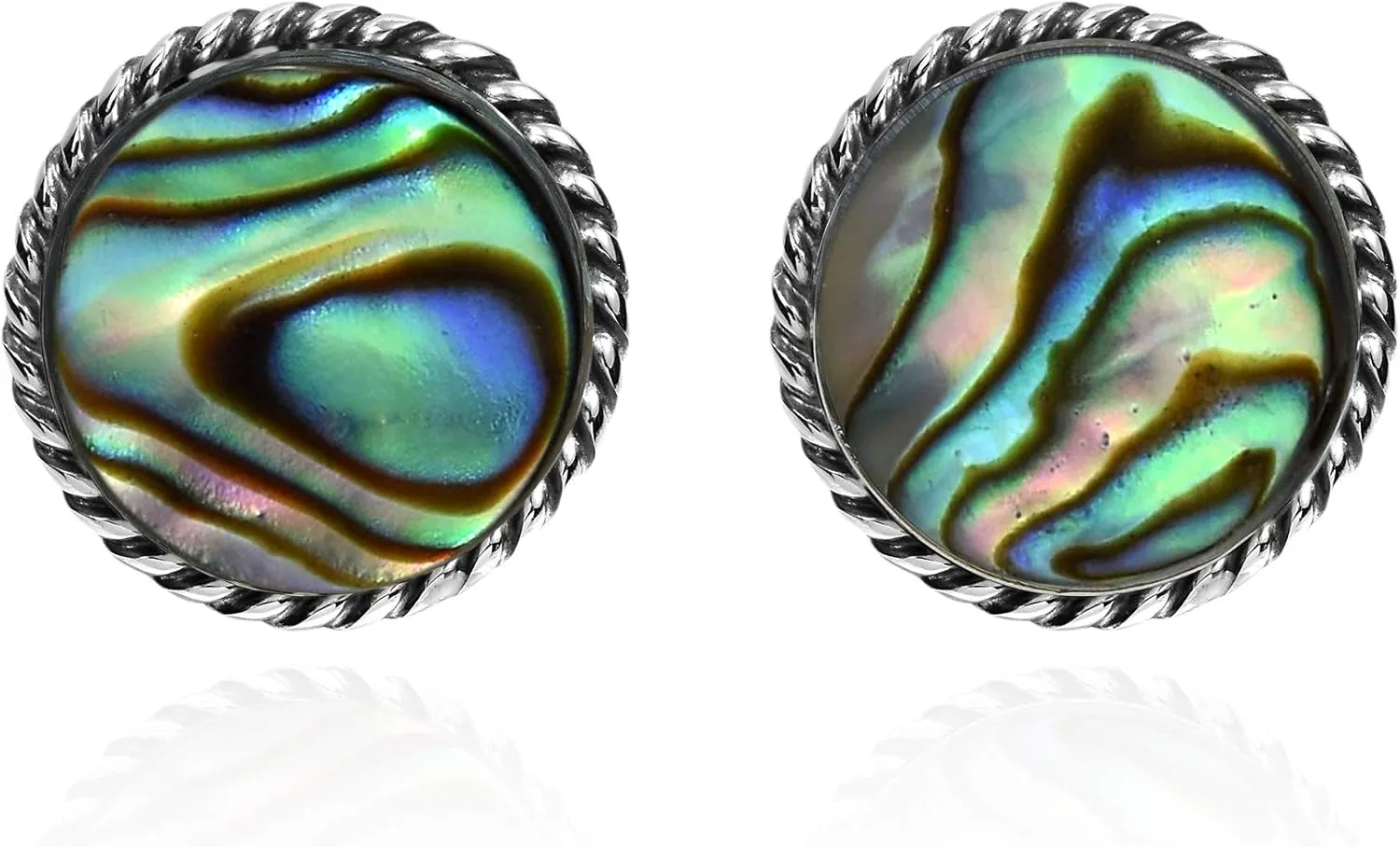 AeraVida Elegant Braided Border Round Abalone Shell Inlay .925 Sterling Silver Stud Earrings | Casual Sterling Silver Stud Earring for Women | Jewelry Gift for All Occasions
