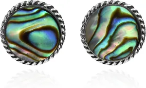 AeraVida Elegant Braided Border Round Abalone Shell Inlay .925 Sterling Silver Stud Earrings | Casual Sterling Silver Stud Earring for Women | Jewelry Gift for All Occasions