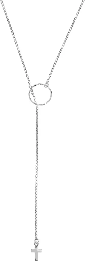 AeraVida Elegantly Unique Cross Slide Through .925 Sterling Silver Lariat Necklace | Minimalist Christian Necklace for Women | Long Necklace