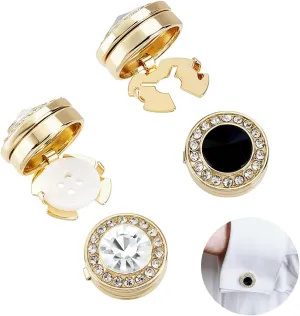 AHANDMAKER 2 Pairs Rhinestone Button Cover, 2 Colors Shiny Cufflinks, Crystal Buttons for Shirt and Tuxedo Accessories, Wedding and Formal Event Accessories, Black and White