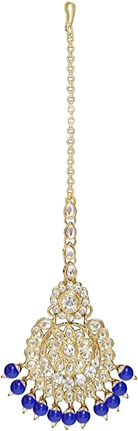 Aheli Elegant Wedding Party Wear Faux Kundan Studded Short Necklace Earrings with Maang Tikka Set Indian Ethnic Bollywood Fashion Jewelry Gift for Women