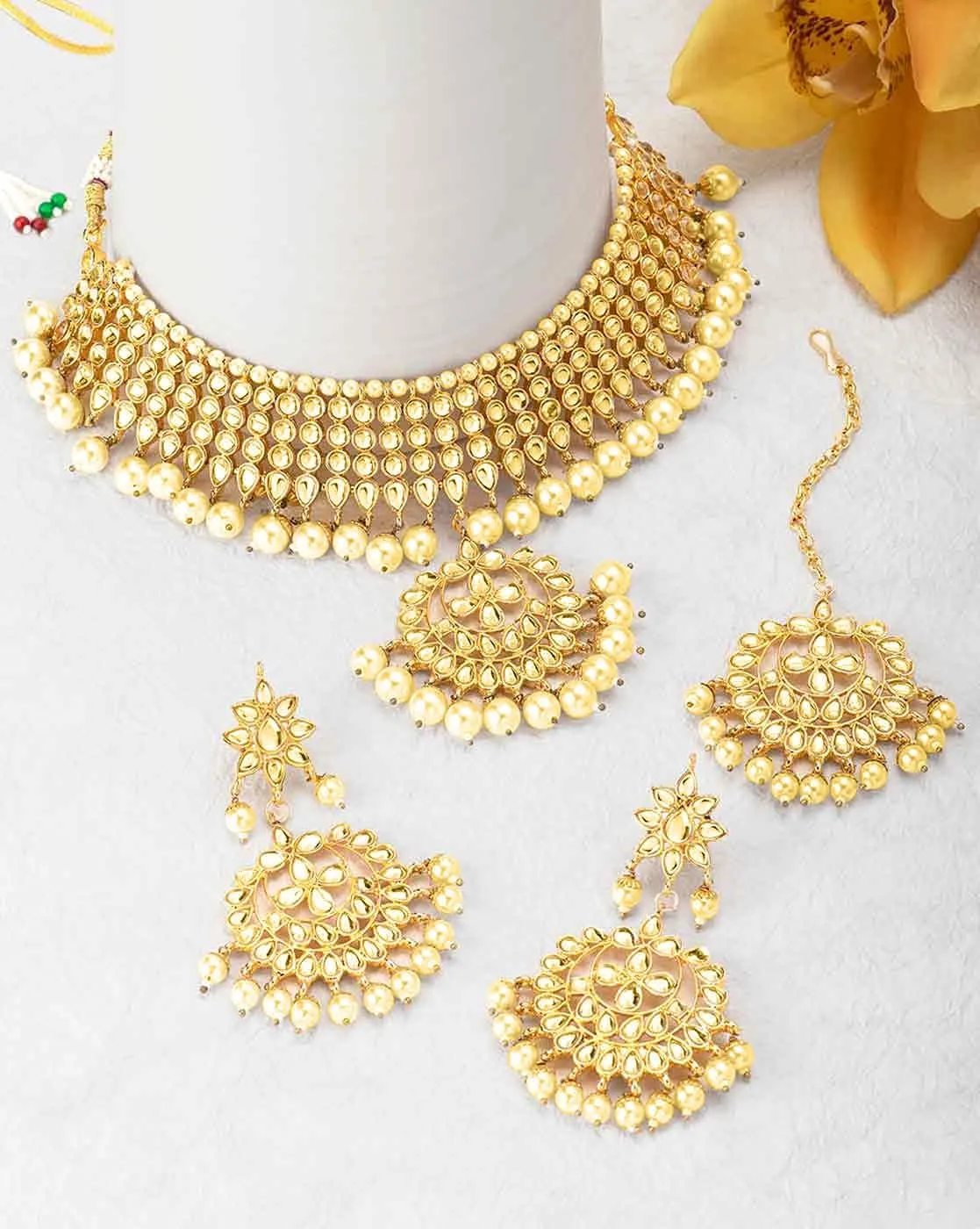 Aheli Indian Traditional Maang Tikka with Kundan Necklace Earrings Set Ethnic Wedding Party Designer Jewelry Gift for Women