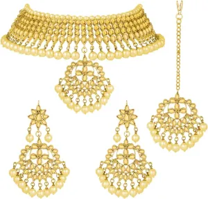Aheli Indian Traditional Maang Tikka with Kundan Necklace Earrings Set Ethnic Wedding Party Designer Jewelry Gift for Women
