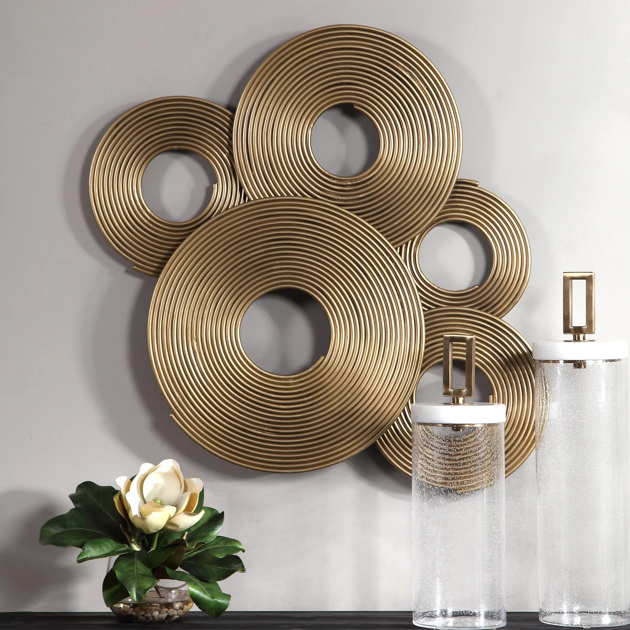 Ahmet Gold Rings Wall Decor - Elegant 3D Spiraled Iron Art for Stylish Home Décor, Versatile Design