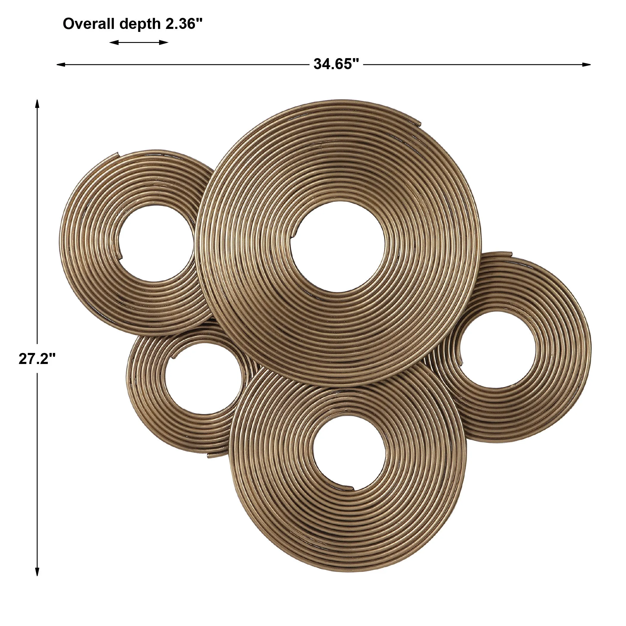 Ahmet Gold Rings Wall Decor - Elegant 3D Spiraled Iron Art for Stylish Home Décor, Versatile Design