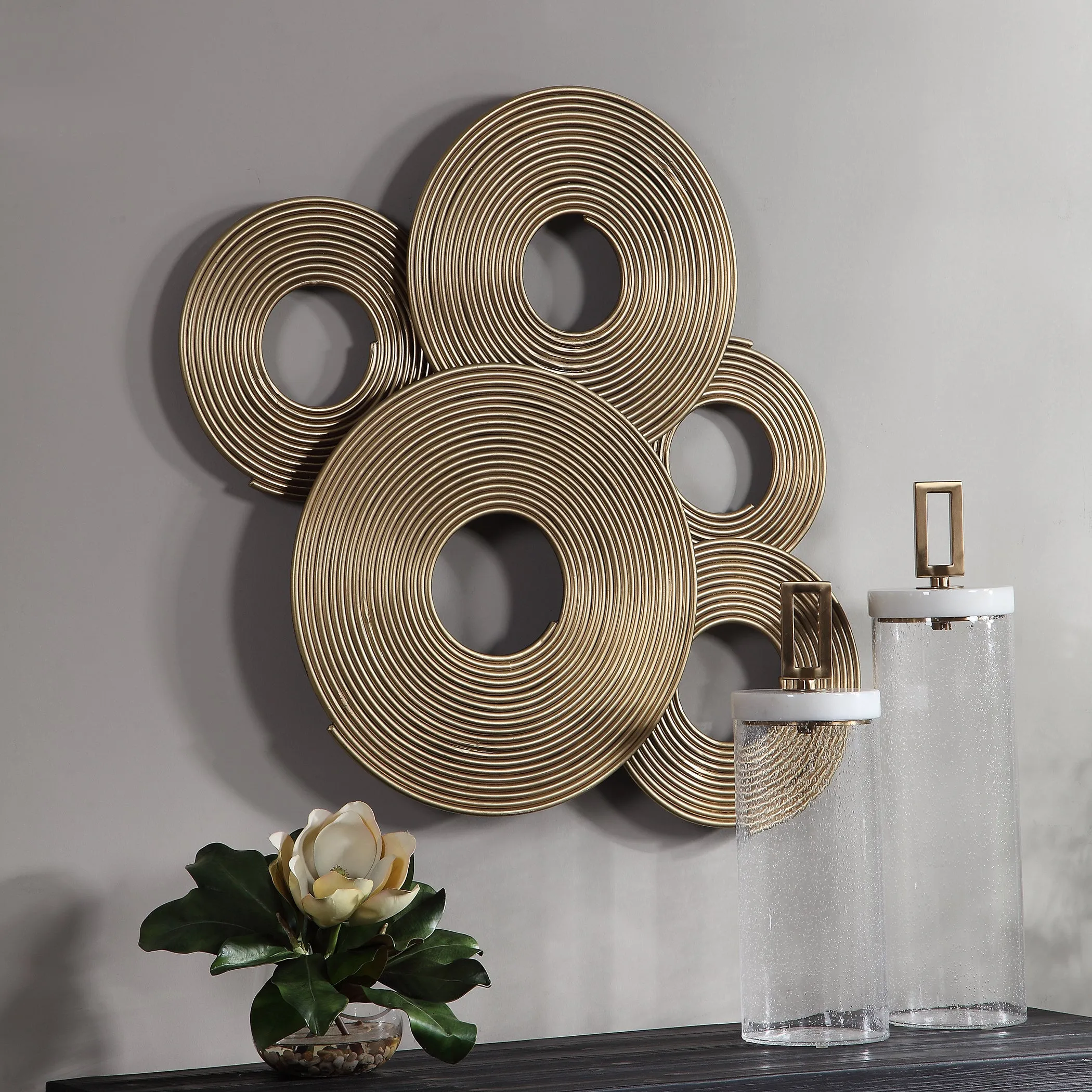 Ahmet Gold Rings Wall Decor - Elegant 3D Spiraled Iron Art for Stylish Home Décor, Versatile Design