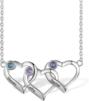 AILIN Personalized Heart Necklace For Women Custom Mother Necklace With 1-5 Names and Birthstones Family Birthstone Necklace For Her Love Christmas Birthday Gifts For Grandma Girlfriends Teacher
