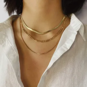 Aimimier Bohemia Layered Cuban Link Chain Choker Necklace Flat Herringbone Figaro Chain Necklace Unique Accessories for Women