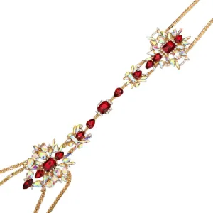 Aimimier Boho Rhinestone Body Chain Sexy Chest Chain Bikini Bra Chain Statement Necklace Shiny Crystal Beach Body Accessories for Women(Red)