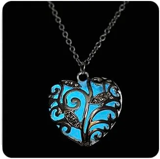 Aimimier Luminous Heart Necklace Halloween Fluorescent Stone Necklace Glow in The Dark Accessories for Women