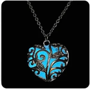 Aimimier Luminous Heart Necklace Halloween Fluorescent Stone Necklace Glow in The Dark Accessories for Women