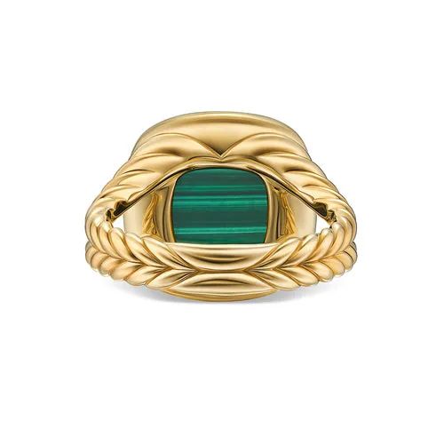 Albion Ring in 18K Yellow Gold with Malachite and Diamonds, 11mm, Size 7
