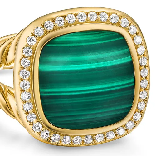Albion Ring in 18K Yellow Gold with Malachite and Diamonds, 11mm, Size 7