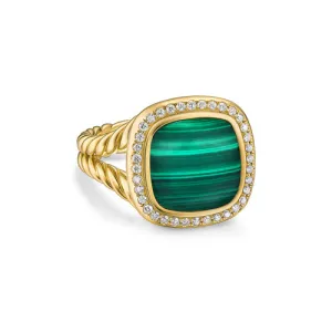 Albion Ring in 18K Yellow Gold with Malachite and Diamonds, 11mm, Size 7